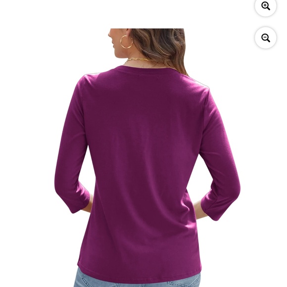 VDJ Autumn Button V-Neck Dressy Casual Tunic Dark Purple💜~3/4 sleeve~Large~NWT - Picture 4 of 8